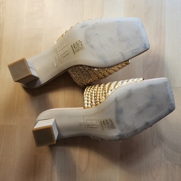 Miista Raffia Gold Square-Toe Sandals EU 38 - Picture 5 of 6